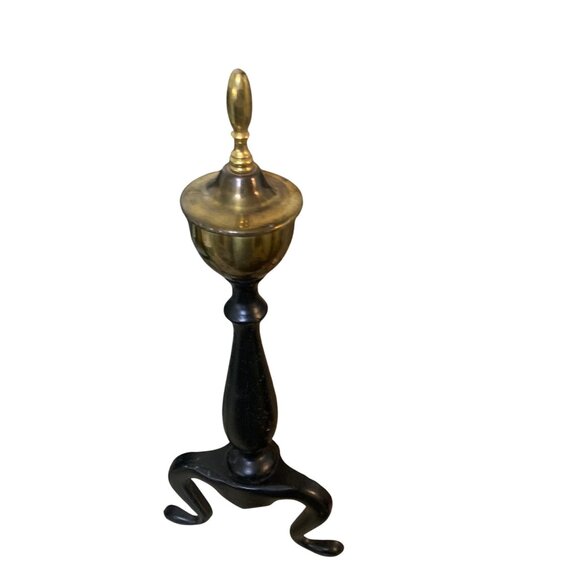 Vintage Federal Style Brass & Black Wrought Iron Andirons Log Holders Pair MCM - Picture 4 of 11